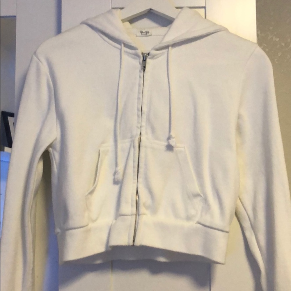 Brandy Melville White Cropped Hoodie
